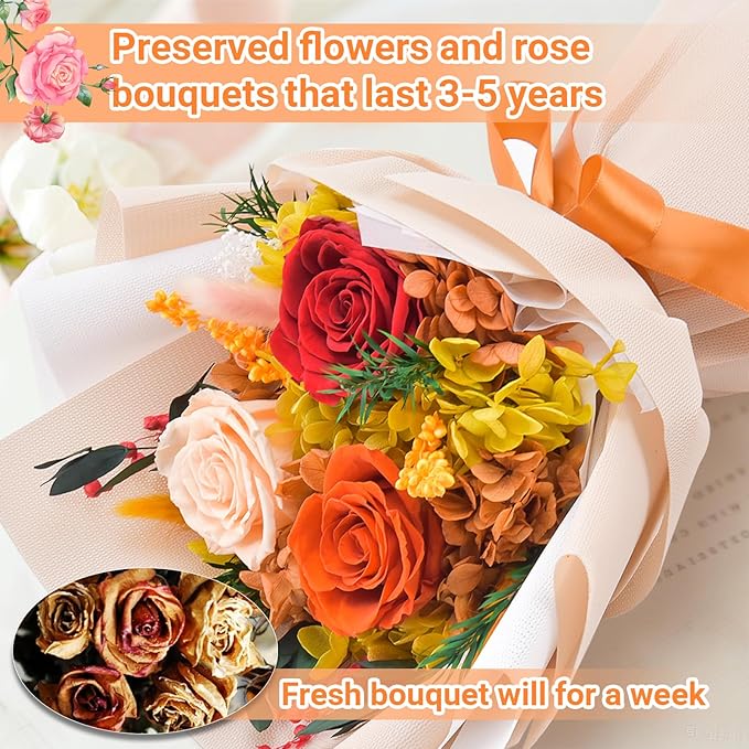 Gnifot Preserved Flowers Bouquet, Flowers for Delivery,Handmade Orange Rose Bouquets Lasting 3-5 Years, Luxury Gift Box,Birthday Flowers Gifts for Women Mom Grandma Wife Friends
