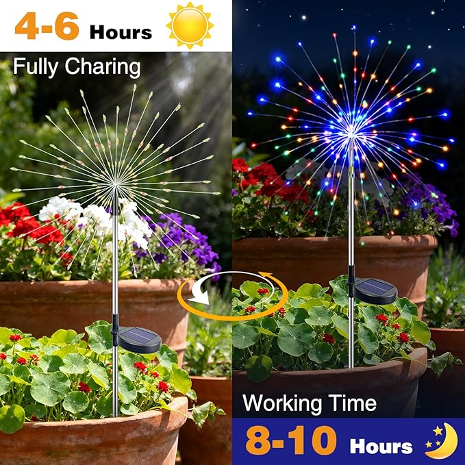 btfarm 10 Pack Solar Garden Lights Outdoor, 8 Modes Firework Lights Solar Powered, Waterproof Twinkle Fairy Light Outside for Yard Patio Pathway Pool Christmas Party Decorative, Multicolor
