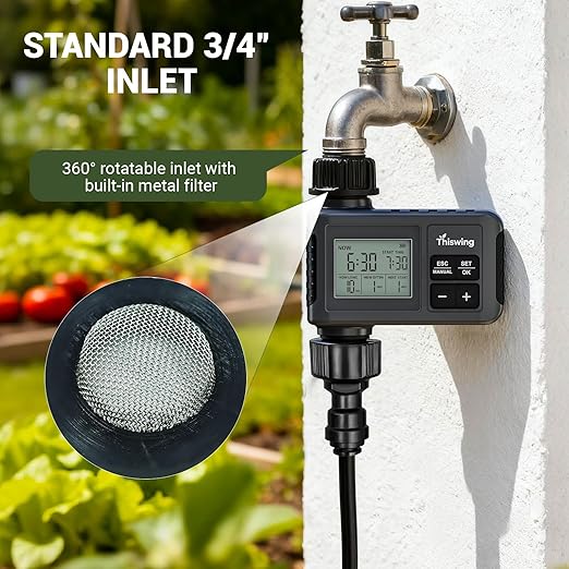 Thiswing 360° Adjustable Drip Irrigation System - 50 FT Garden Watering System with 16 Nozzles & Water Timer, Raised Bed Sprinkler System, Garden Mister for Yard, Lawn, Plants, 5/16" Tubing