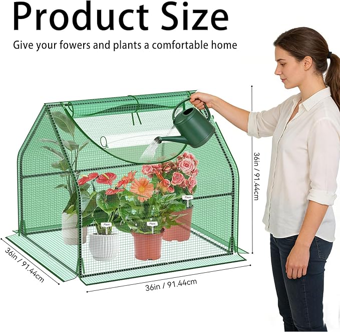 36"×36"×36" Green Houses for Outside, Portable Mini Greenhouse with Mesh Vents, Weatherproof PE Plant Shelter for Patio Gardening