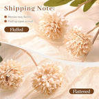 Alupssuc 32PCS Faux Silk Pompon Mums Artificial Flowers with Eucalyptus, Fake Chrysanthemum Floral for DIY Vase Arrangement, Long Stem Dining Table Centerpiece Home Decor, Beige