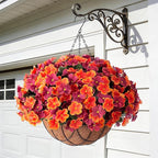INXUGAO Artificial Hanging Flowers with Basket for Outdoor, Fake Hydrangea UV Resistant Arrangements in Pot Planter Spring Summer Decor for Indoor Porch Garden Yard(Orange Brown)