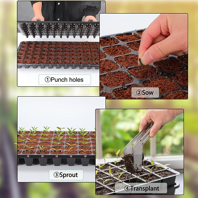 Oscorna (20Pack) 72-Cell Seed Starter Trays with Dibber, 10 Pack Nursery Starting with Base Tray, 72 Hole Soil Digger for Setting Out Quickly, Seedling Planting Tray, Germination Kit Trays Reusable