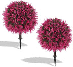 Artificial Pink Eucalyptus Topiary Ball Trees, 2 Set of 16'' UV Resistant Fake Evergreen Shrubs Bushes Plants with Ground Spike, Fake Plants for Outdoor Indoor Front Porch Garden