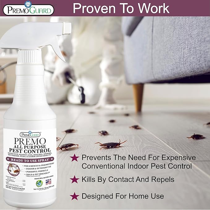 Pest Control by Premo Guard – 32 oz– Insect & Pest Spray – Bug, Roach, Fleas, Fruit Fly, Ant, Spider Killer – Effective Plant Based Formula – Child and Pet Safe – Best Natural Protection