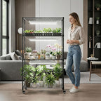 Plant Stand with 6 Pack 3-Color Grow Lights, 36" W x 14" D x 63" H, 4-Tier Plant Shelf with Thermometer & Timer, Wide Plant Rack for Indoor Gardening, Seed Starting, Herbs & Flowers