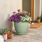 Ceramic Flower Pots, 10 Inch Plant Pot for Indoor Plants, Modern Round Planters with Drainage Hole and Saucer, Decorative Pots for Plants Indoor, Garden Home Decor, Plant Lover Gifts, Green