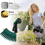 Coil Hose 10FT EVA Coil Garden Hose With 3/4'' Brass Connector Coiled Water Hose Lightweight And No Kink Includes 7 Patterns Spray Nozzle For Outdoors Lawn Watering Car Washing