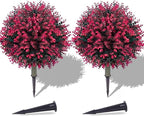 PATIO CHOICE Topiary Trees Artificial Outdoor Boxwood Ball Trees with Ground Spike Set of 2 22" Fake Outdoor Plants Faux Bushes and Shrubs Decorations for Outdoor Indoor Front Porch Garden
