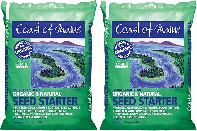 Coast of Maine Organic & Natural Sprout Island Blend Seed Starter - Seed Germination & Root Plant Cuttings w/Composted Manure, Mycorrhizae, Worm Castings & Kelp - Enhanced Drainage (16 Qt)