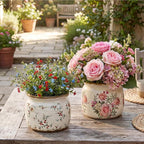 2 Pcs Vintage Planter Ceramic Plants Pot with Drainage Ice Crack Scroll Flower Vase Pot for Indoor Outdoor Plants Home Kitchen Decor Gifts(Farmhouse Rose,5.9")