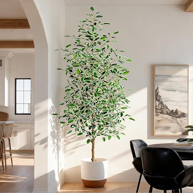 Bailikang 6FT Artificial Ficus Trees Indoor Faux Trees Indoor Fake Floor Plants Tall Artificial Tree with White Pot Faux Tree Fake Indoor Tree Silk Plants Artificial Trees for Home Decor Indoor