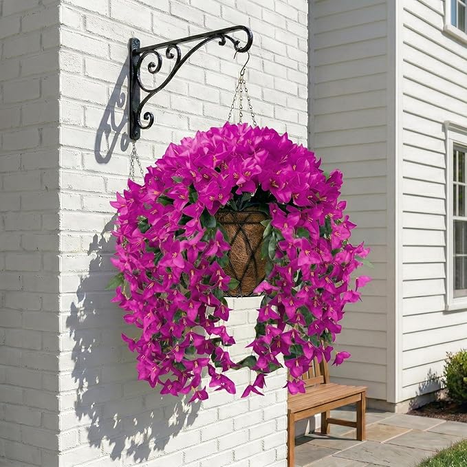 Artificial Flowers for Outdoors Fake Fuchsia Bougainvillea Hanging Flower Decoration, 2Pcs Realistic Faux Silk Plants Long Trailing Vines, Spring Decor for Porch Patio Balcony Planter Yard