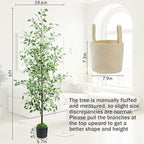 Caxchiling Fake Ficus Tree 6FT,Artificial Floor Plants for Indoor Outdoor, Lifelike Potted Tree with Moss Topper and Cotton Basket, Home Office Living Room Bedroom Doorway Decor (White-Edged Leaves)