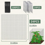 24 Pics DIY Metal Plant Protectors from Deer, Garden Fencing Animal Barrier Size 11.8 * 11.8 inches, Mesh Plant Cage Chicken Wire Cloche for Plants with Stakes and Nylon Cables (24 Pcs)