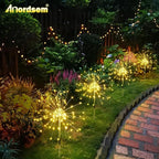 Anordsem Solar Lights Outdoor Waterproof: 2 Pack Garden Light - Bendable Copper Wire with 120 LED Firework Beads - DIY Warm Fun Decoration for Yard Patio - Twinkle Sparkler Gifts for Women Wife