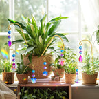 Potted Plant Trellis with Colorful Crystal Sun Catchers, 6.7 Inch Metal Plant Stakes, Fairy Stakes for Mini Potted Plant Decoration for Home Window Garden (8 Pack)