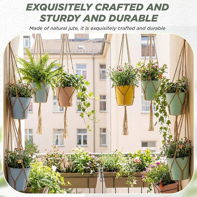 EBOOT 3 Pack 33 41 48 Inch Large Macrame Plant Hanger Rope to Hang Flower Pot Plant Holder for Indoor Outdoor Decorations, 4 Legs (Linen Color)