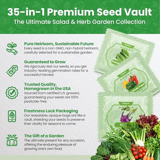 35 Heirloom Seeds Variety Pack - 21000+ Non-GMO Seeds for Planting Vegetables and Fruits, Home Garden Seeds for Hydroponic, Indoor and Outdoor, Unique Garden Starter Set Gift for Mother, Women...