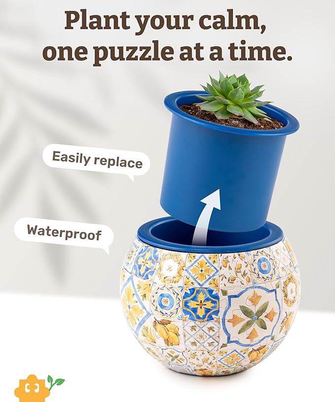 PieceRelax 3D Puzzle Planter - Retro Tiles - Danish Folklore Style, for Mom, Home Decor Flower Pots for Indoor Cactus, Succulents Pots [K1104]