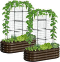 DoCred 2 in 1 Galvanized Raised Garden Bed, 2Pcs Garden Planter Box with 71" H Trellis for Climbing Plants, Outdoor Gardening Raised Beds with Climbing Net for Fruits, Vegetables, Flower (Wood Grain)