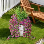 Artificial Hanging Flowers with Wheat Grass for Outdoors, 5 Pcs Fake Hanging Plants for Spring Decor, UV Resistant Faux Silk Flower Greenry for Planter Porch Patio Yard Garden(Light Purple Red)
