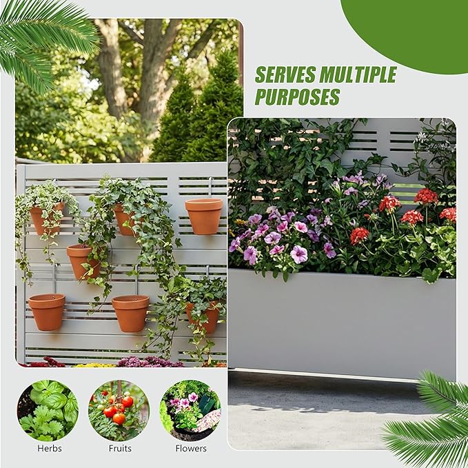 Casaphoria Metal Raised Garden Bed with Trellis and Wheels, 47"x47"x16" Planter Box for Climbing Plants, Vegetables & Vines, Features Drainage Holes and Privacy Screen, Grey-Harold