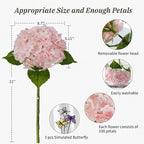 Leftover 21" Pink Hydrangea Artificial Flowers,3 Pcs Real Touch Hydrangea Flowers with Butterflies for Centerpiece Table Decorations,Floral Arrangements for Coffee Table Decor,Living Room Decor