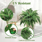 35” Artificial Boston Fern Bush Plant, 2 Faux Ferns for Outdoors Large, Fake Ferns Realistic Artificial Plants with 39 Fronds for Garden Porch Patio Home Office Living Room Decor Green