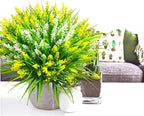 Artificial Plants Outdoor, 20 Pcs Fake Flowers UV Resistant Outdoor Fake Plants, Lavender Artificial Flowers Plastic Fake Faux Flowers Shrubs for Home Porch Garden Yard Window Box (Yellow White)
