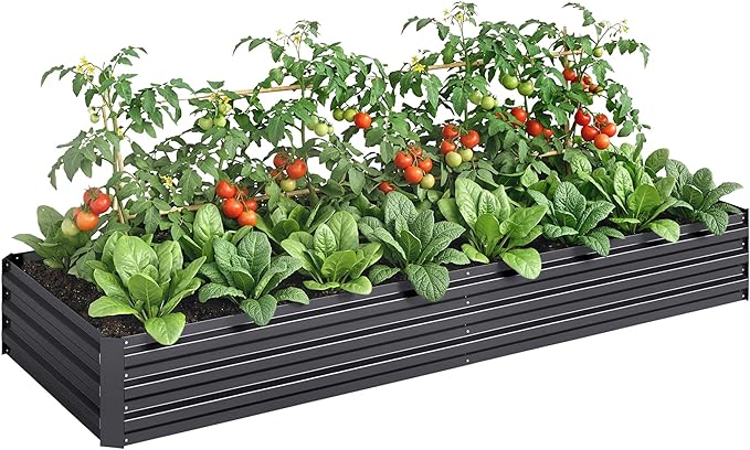Outsunny Galvanized Raised Garden Bed, 8' x 3' x 1' Metal Planter Box, for Growing Vegetables, Flowers, Herbs, Succulents, Gray