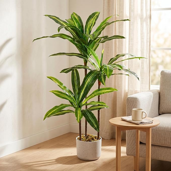 3.3FT Artificial Dracaena Tree in Pot, Evergreen Artificial Dracaena Marginata Plants Indoor, Decorative Potted Floor Plant for Living Room Porch Office Decor
