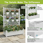 5' Tall Raised Garden Bed with Trellis, Self Watering Planter Box for Outdoor Climbing Plants Resin Garden Lattice for Vegetables, Flowers, Tomato & Vine with Drainage Holes (Ashen, 1 PC)