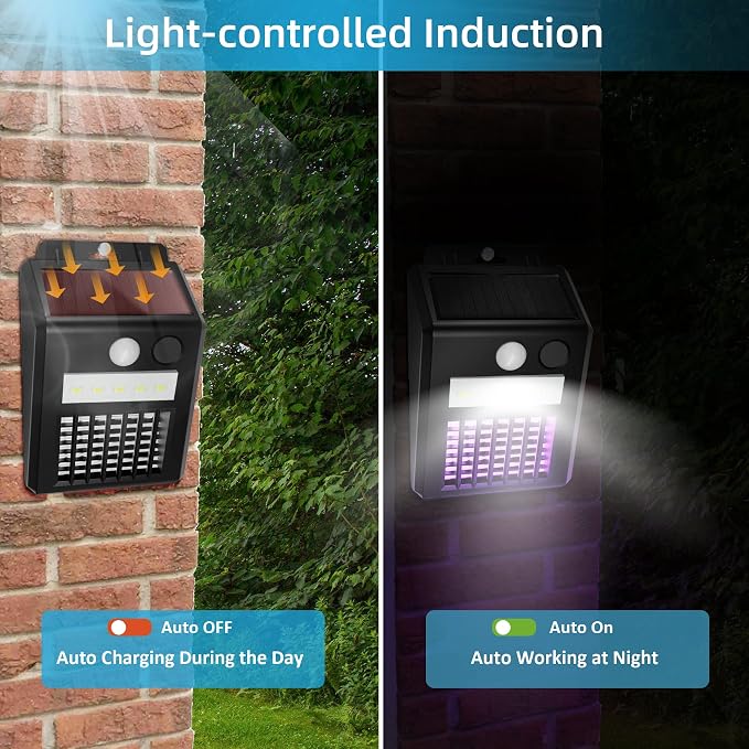 4 Pack of Solar Bug Zapper Outdoor & Mosquito Light - 1000V Electric Bug Trap, Solar-Powered Fly Killer with Motion Sensor, Waterproof & Cordless
