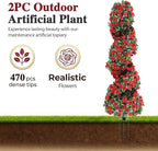 PATIO CHOICE 3ft Artificial Topiary Spiral Trees with Rose Set of 2 36" High End Outdoor Faux Plants Realistic Faux Bushes and Shrubs Decorations for Outdoor Front Porch Garden