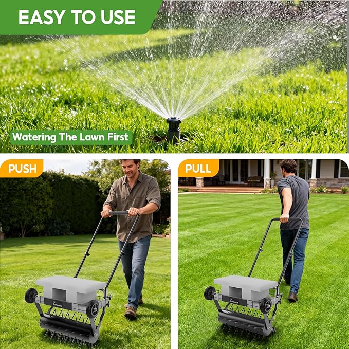 Lawn Aerator Tool, Heavy Duty Manual Lawn Aerators with Dual Weight Up to 100 lbs, Yard Aerator Lawn Tool with 39 Spikes, Grass Aerator for Lawn Care