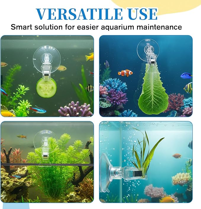 8 Pcs Aquarium Suction Cups with Clips Aquarium Suction Clips, Clear Plastic Cup Clip, Plant Leaf Seaweed Clip Underwater Feeder Fish Feeding Tool for Fish Tank