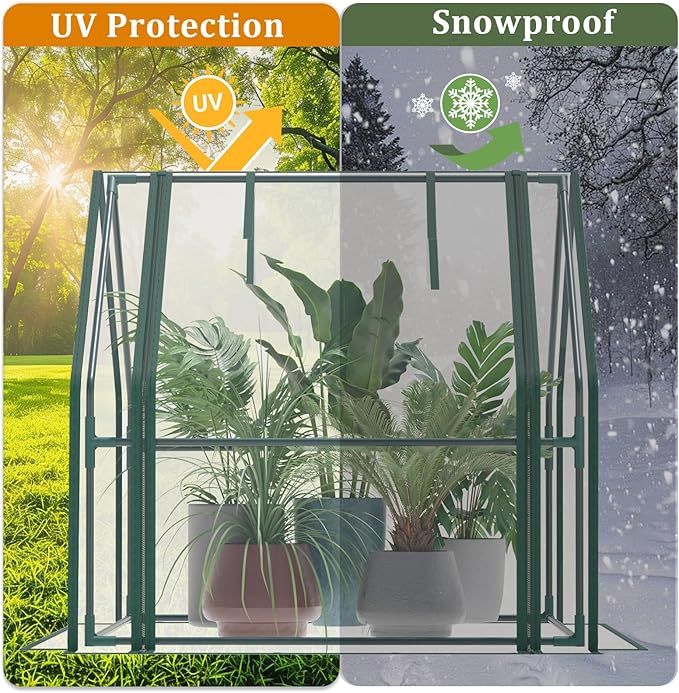 Portable Mini Greenhouse, 40.2"x37.8"x37.8" Greenhouses for Outdoors with Dual Large Zipper Doors & Ground Stakes, Waterproof Plastic Green House for Outside Garden Patio Backyard