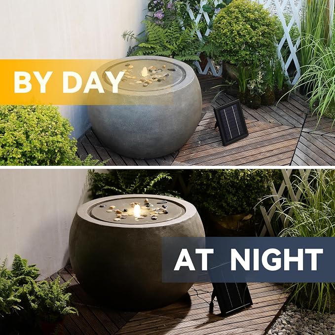 Tankana Solar Water Fountain Outdoor Garden Bubbler Large Water Feature Outdoor Fountains Solar Powered with Pebbles for Patio Deck Yard Home Decor Gray, 25 "L X 25" W X 17.5" H
