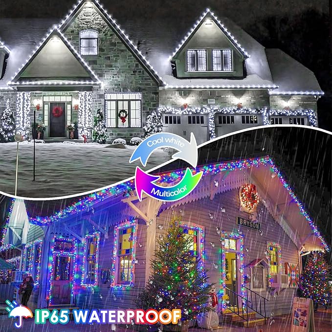 Cool White and Multicolor Color Changing Solar String Lights for Outside, 2 Pack 400LED Solar Fairy Lights Outdoor, Waterproof Copper Wire with 8 Modes Solar Twinkle Lights for Tree Garden Xmas Decor