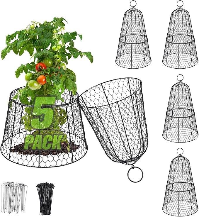 Cloche Plant Protectors from Animals - 17.3"Hx11.8"D Chicken Wire Plant Covers with Removable Flip-Top Design, Rustproof Metal Garden Cloches Keep Rabbits, Squirrels, Deers, Birds Out - 5 Pack