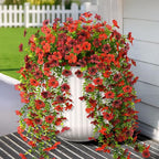 Artificial Hanging Flowers for Outdoors, 2 Pcs Fake Hanging Plant for Spring Decoration, UV Resistant No Fade Faux Silk Daisy Flower for Planter Porch Patio Yard Garden Outside Decor(Red Brown)