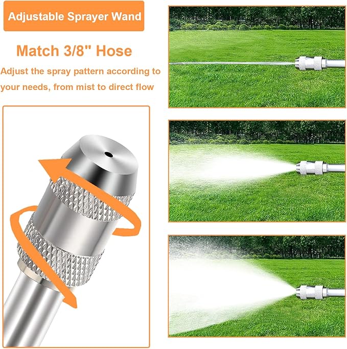 44-Inch All Metal Sprayer Wand with Built-in Shut Valve, 1/4" & 3/8" Brass Barb Sprayer Wand Replacement, Garden Hose Wand Sprayer Watering Wand Suitable for 1/2" & 3/4" Hose Quick Connectors