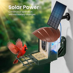 HEAPETS Bird Feeder with Camera Solar Powered, 3K HD Video, AI Bird Recognition, Auto Capture with Instant Notifications, IP65 Weatherproof, Gifts for Fathers Day, Brown