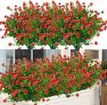 12 Bundles Outdoor Artificial Flowers UV Resistant Fake Boxwood Plants, Faux Greenery for Indoor Outside Hanging Plants Garden Porch Window Box Home Wedding Farmhouse Décor (Red)