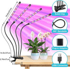 Indoor Plant Grow Light, Full Spectrum Clip Plant Lamp, 40 LED Beads with Red, Blue, White Light, Plant Growing Light with Gooseneck, 4/8/12/18H Timer, 10 Brightness Levels, 3 Lighting Modes, 4 Head