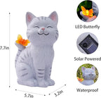 Solar Garden Statue Cat with Glowing LED Butterfly, Waterproof Resin Outdoor Decor Light, Whimsical Yard Art for Patio Balcony Porch, for Mom Women Friends