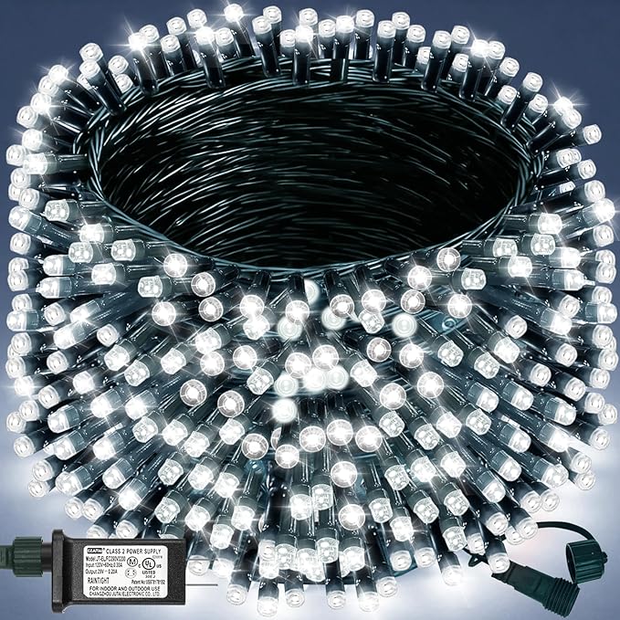 Decute 300LED Christmas String Lights Outdoor Waterproof 105FT UL Certified with End-to-End Plug 8 Modes, Cool White Indoor Starry Fairy Lights for Christmas Tree Patio Garden Wedding Party Decor