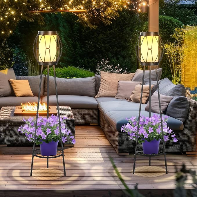 Outdoor Solar Lights with Plant Stands, Outdoor Floor Lamps for Yard Deck Patio Porch Walkway Driveway Garden Decor