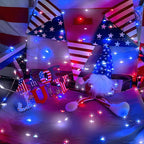 4th of July Decorations Solar String Lights 2Pack 400LED Independence Day Lights for Outside, Red White and Blue Solar Light Waterproof, Copper Wire 8 Modes Twinkle Light for Memorial Day National Day